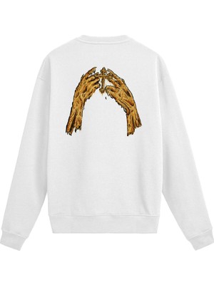 Colermi Sırt Baskılı Çarmıh Elleri Tasarımlı Sweatshirt