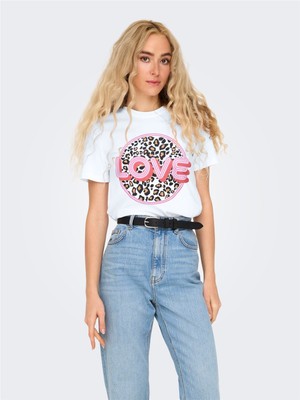 Only Onlarıya Lıfe Reg S/s Love Top Box Jrs Kadın Beyaz T-Shirt - 15343191