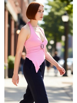 PayBuy Halter Yaka Fitted Viskoz Örme Bluz Yazlık Parti Kombin Rahat ve Şık Uzun Ömürlü Yüksek Kalite