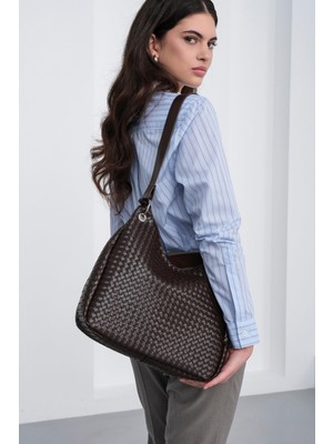 Shule Bags Valerie Örgülü Omuz Çantası Kahve