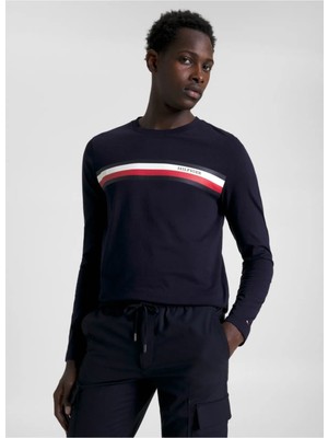 Tommy Hilfiger Uzun Kollu Monotype Göğüs Şerit Slim Fit