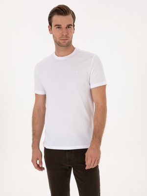 Cacharel Erkek Beyaz Slim Fit %100 Pamuk Bisiklet Yaka Basic T-Shirt 50324401-VR013