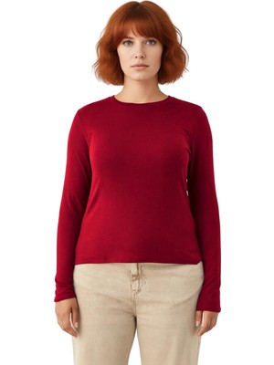 Ersefa Kadın Viskon Esnek Örme Bisiklet Yaka Crop Uzun Kollu Üst Kaliteli Şık Rahat Modern Zarif Günlük