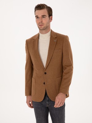 Cacharel Erkek Camel Slim Fit %100 Kaşmir Flanel Ceket 50314254-VR015