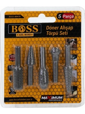 Boss Döner Ahşap Törpü Seti 5 Li Set Halinde Uzun Ömürlü Orjinal Karbon Çelik