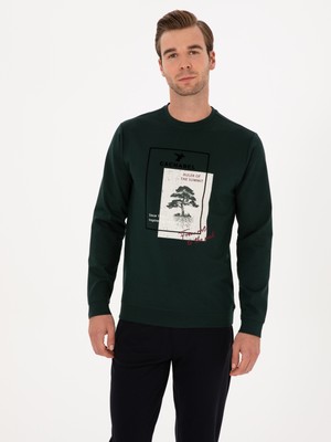 Cacharel Erkek Koyu Yeşil Regular Fit Baskılı Bisiklet Yaka Sweatshirt 50311402-VR079