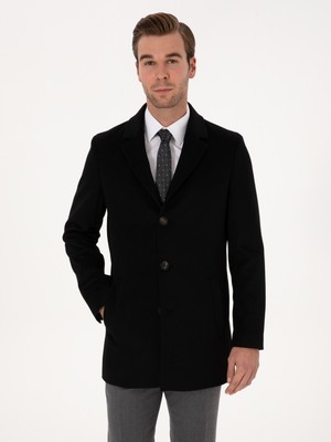 Cacharel Erkek Siyah Ex Slim Fit Yün Karışımlı Palto 50314593-VR046