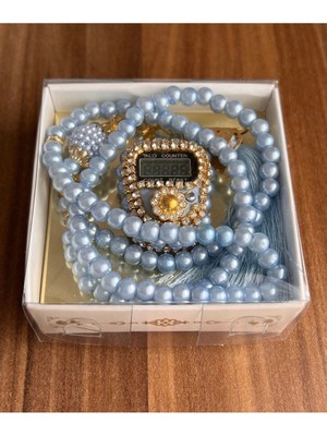 Ceylan Al Avm Bebe Mavisi Taşlı Zikirmatik ve Inci Tesbih Seti Hediyelik Zikirmatik Sayaç