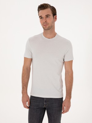 Cacharel Erkek Taş Slim Fit %100 Pamuk Bisiklet Yaka Basic T-Shirt 50324401-VR049
