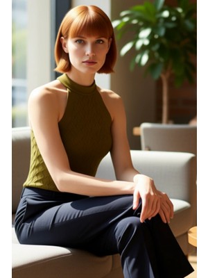 FRM Kadın Halter Yaka Dokulu Ince Triko Üst Günlük Şıklık Için Ideal Seçim Kaliteli Şık Rahat Modern