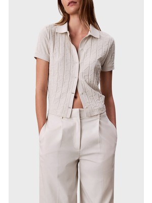Calvin Klein Jakarlı Logolu Regular Fit Klasik Yaka Kısa Kollu Gömlek LV044D209G67U Bayan Gömlek LV044D209G 67U