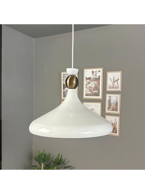 Bamyum Champion Beyaz Eskitme Şapka Başlık Tekli Avize Sarkıt Salon Mutfak Cafe Butik Aydınlatma Avizeler