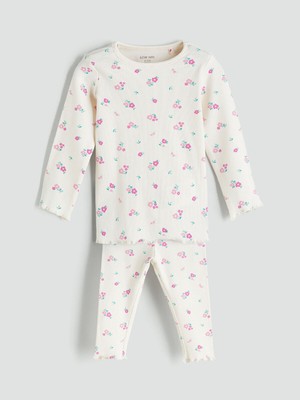 LC Waikiki Özmarka Yeni Sezon Bisiklet Yaka Çiçekli Kız Bebek Pijama TAKIMI_8684686877518