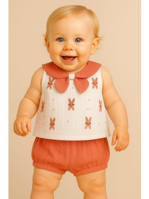 Dinamik çocuk Kız Bebek Yazlık Müslin Takım Fiyonklu Tavşan Desenli Bebe Yaka Kolsuz 2li Alt Üst 3-6-9-12-18-24AY