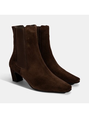 Desa Kadın Kahve Lastikli Topuklu Süet Deri Bot