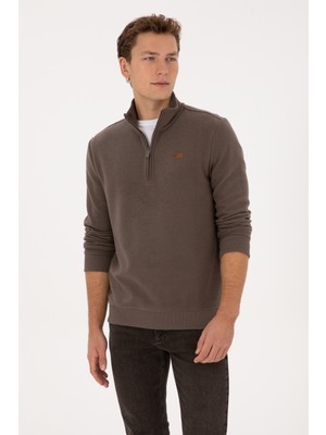 U.S. Polo Assn. Erkek Regular Fit Yarım Fermuarlı Vizon Basic Sweatshirt 50313802-VR052