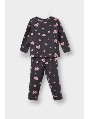 DeFacto %100 Pamuklu Kalp Desenli Beli Lastikli Pijama Takımı Kız Bebek F0640A525AU