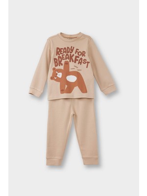 DeFacto Erkek Bebek Pijama Takımı Ayı Baskılı Uzun Kollu Üst Uzun Alt F0554A525AU