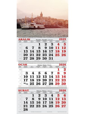 GENC DIJITAL BASKI 2026 Yılı Gemici Takvimi-Galata Kulesi ,galata Köprüsü ve Vapur