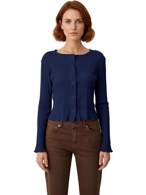 Ersefa Kadın Fitted Düğmeli Uzun Kollu Örme Bluz Kaliteli Şık Rahat Modern Zarif Günlük