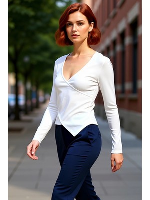 PayBuy Kadın Fitted V Yaka Uzun Kol Esnek Örme Kruvaze Bluz Günlük Kullanım Için Ideal Şık Tasarım