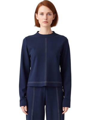 Ersefa Kadın Uzun Kollu Dik Yaka Örme Üst Zarif Dikiş Detaylı Kaliteli Şık Rahat Modern Zarif Günlük