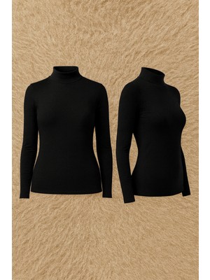 Alissa Kadın Pamuklu Likralı Uzun Kol Balıkçı Yaka Penye 2'li Atlet W6K2K2T6KA