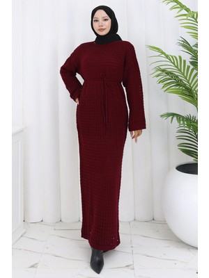 Astarlı Ajurlu Elbise Bordo HM2839