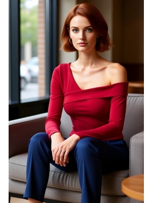 FRM Kadın Vücuda Oturan Crop Örme Bluz Asimetrik Yaka Uzun Kol Kaliteli Şık Rahat Modern Zarif