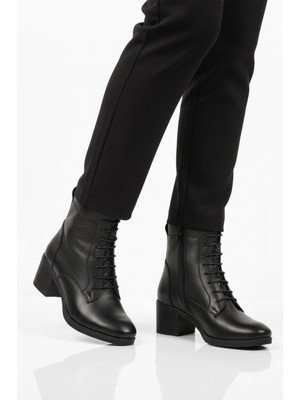 Aspor Siyah Hakiki Deri Içi Polarlı Kadın Topuklu Bot