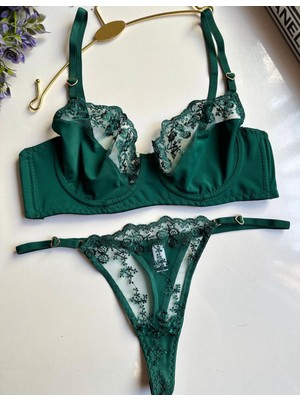 Hama Love Kadın Yeşil Dantel Saten Iç Çamaşır Takımı