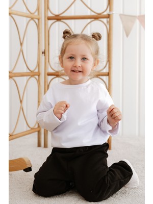 Lilabio Uzun Kollu ve Pamuklu Beyaz Tişört Kız Çocuk