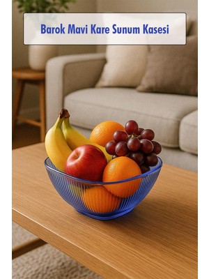 Bemy Çarşı Barok Mavi Orta Boy Kare Kase & Sunum Kasesi - 1,5 Lt