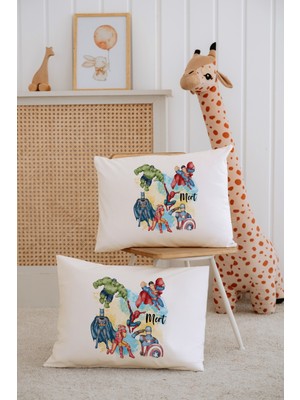 Lilabio %100 Pamuk Isme Özel 2li Ekru Bebek Yastık Kılıfı 35X45 Cm-Yenilmezler