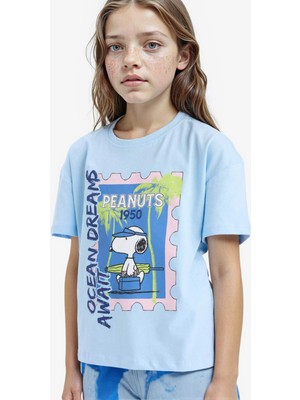 DeFacto Kız Çocuk Snoopy Relax Fit Bisiklet Yaka Kısa Kollu Tişört E8159A825HS