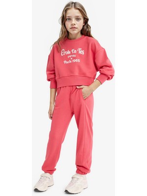 DeFacto 2'li Takım Baskılı Sweatshirt Eşofman Altı Kız Çocuk F2727A825AU