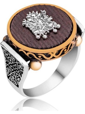 Gumush Gümüş Kuka Ağacı Osmanlı Armalı Erkek Yüzük