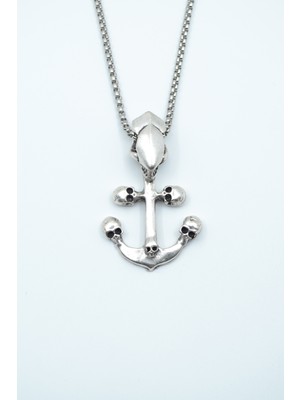 IDR Kuru Kafa Deniz Çapa Gümüş Kaplama Örme Zincir Kolye