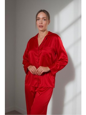 Gizotti Kırmızı Saten Ikili Pijama Takımı S