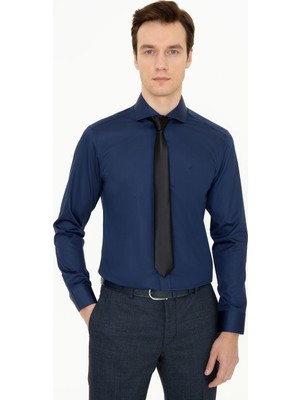 Cacharel Erkek Lacivert Slim Fit %100 Pamuk İtalyan Yaka Klasik Gömlek 50250845-VR033