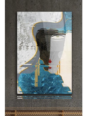 AR AJANS KANVAS TABLO Soyut Gold Yüz Hatları Dekoratif Cam Tablo