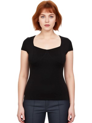 Ersefa Kadın Fitted Kalp Yaka Bluz Günlük Şıklık ve Konforu Birleştiren Üst Giyim Kaliteli Şık Rahat