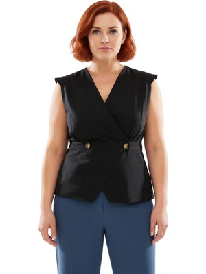 Ersefa Kadınlar Için V Yaka Düğmeli Pamuklu Dokuma Bluz Kaliteli Şık Rahat Modern Zarif Günlük