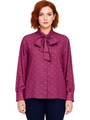 Ersefa Kadınlar Için Dokuma Puantiyeli Bluz Şık Yaka Detayı ve Konforlu Kesim Kaliteli Şık Rahat Modern