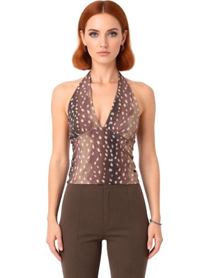 Ersefa Kadın Halter Yaka Puantiyeli Vücut Sarma Örme Üst Kaliteli Şık Rahat Modern Zarif Günlük