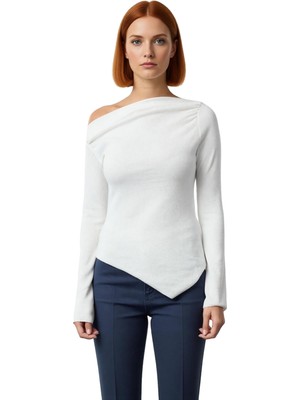 Ersefa Moda Kayık Yaka Örme Slim Düz Desen Casual Günlük Uzun Uzun Kol Bluz