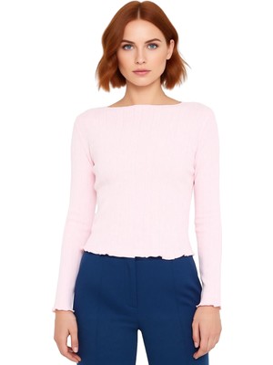 Ersefa Genç Kadın Fitted Uzun Kollu Bisiklet Yaka Pointel Örme Üst Kaliteli Şık Rahat Modern Zarif