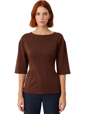 Ersefa Kadın Fitted Interlok Bluz Truvakar Kol ve Peplum Detaylı Günlük Şıklık Kaliteli Şık Rahat