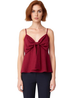 Ersefa Fitted Kalıp Keten Görünümlü Kolsuz Bluz %100 Polyester Günlük Kullanım Için