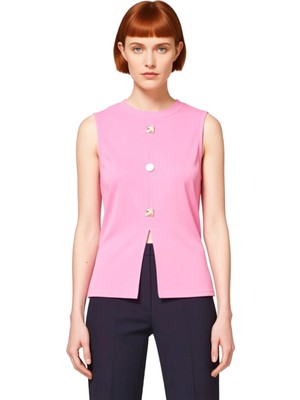 Ersefa 100 Polyester Scuba Krep Kadın Yazlık Örme Yelek Bisiklet Yaka Regular Günlük Kullanım Için